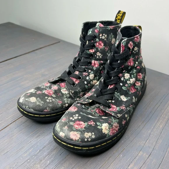 Dr. Martens Shoes Dr Martens Floral Hackney Canvas Flat Boots Size 7 38 Poshmark